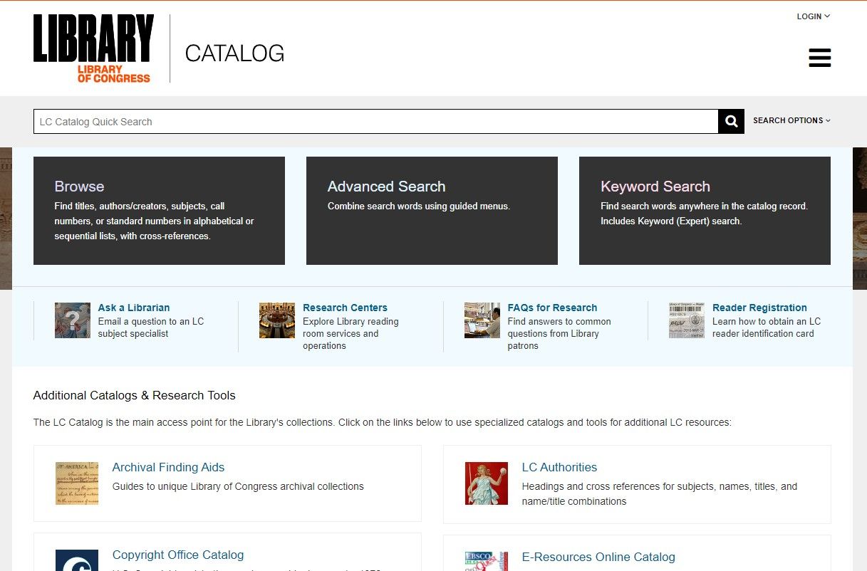 Screenshot of te Library of Congress' website.